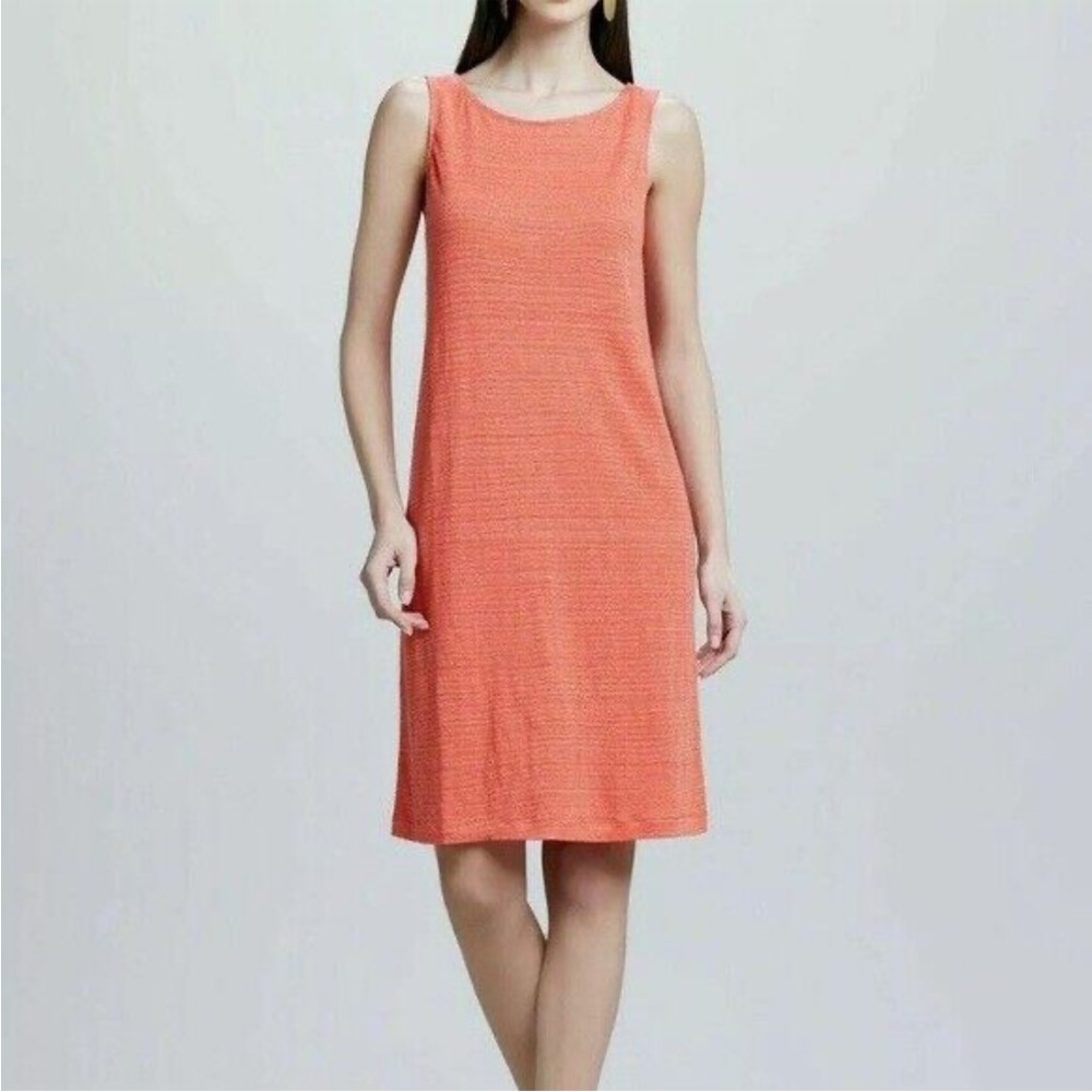 Eileen Fisher Tank Dress Womens Striped Linen Knit Relaxed Knee Length H14